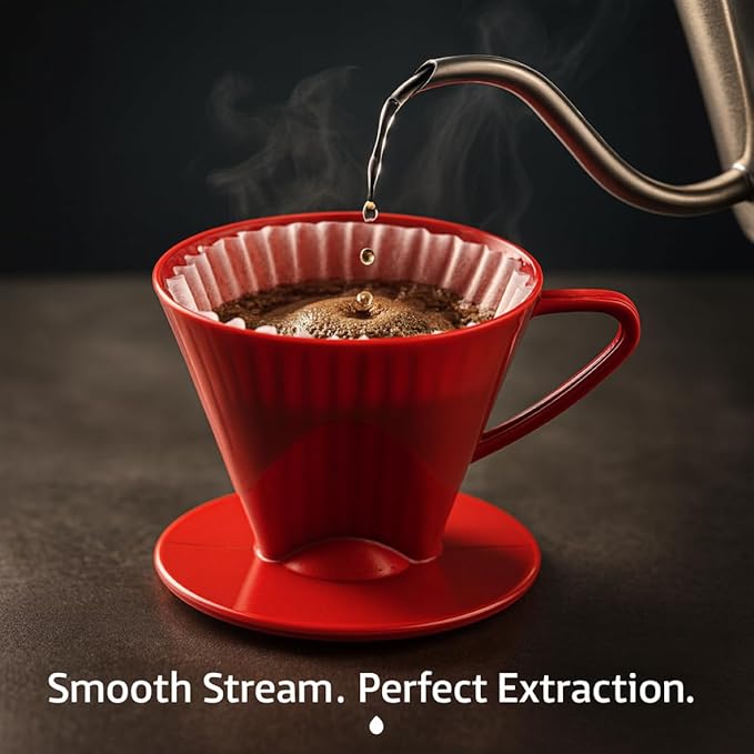 Fino Pour-Over Coffee Brewing Filter Cone, Number 2-Size, Red, Brews 2 to 6-Cups