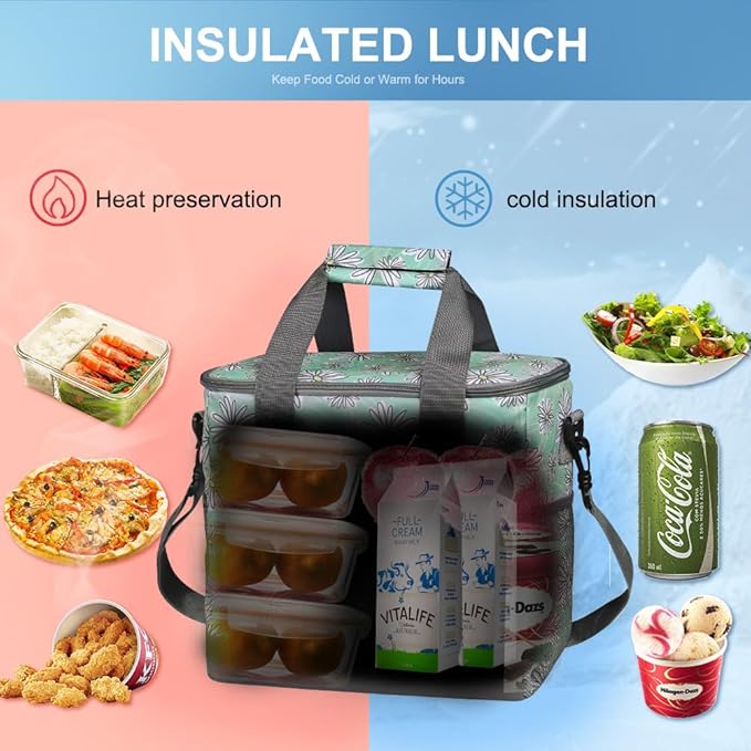 Iknoe Large Cooler Bag Collapsible 24 Can Insulated Bags Leakproof Lunch Cooler Tote with Multi-Pockets for Adult Insulated Thermal Bag for Beach, Picnic, Office Work(Daisy)