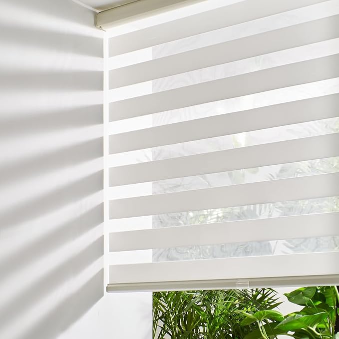 Persilux Zebra Blinds for Windows, Cordless Roller Shades for Windows Room Darkening Roller Blinds (34.5" W x 72" H, Cream) Light Control for Day and Night Light Filtering Sheer Shades for Home