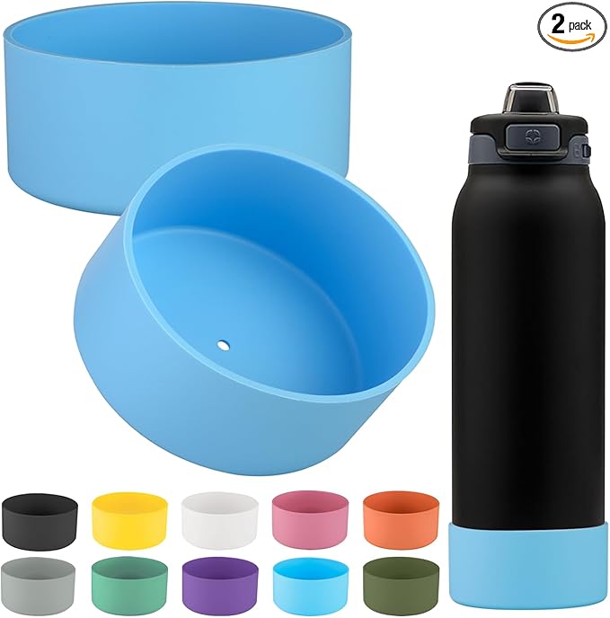 2 PCS Silicone Bottom for Ello Pop 32 OZ Water Bottle, Water Boot for Ello Pop,Avoid Scratches and Noise (Sky Blue, 320z)