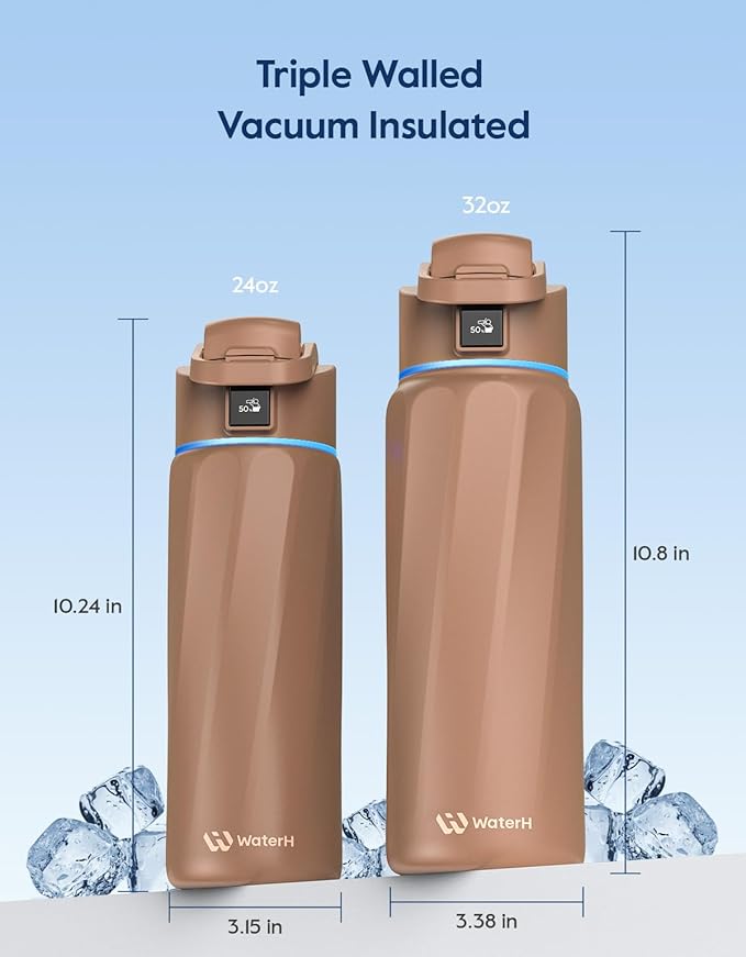 BOOST Smart Water Bottle with Reminder & Tracker, Double Wall Vacuum Insulated Bottles Stainless Steel, 32oz BPA-Free Wide Mouth for Gym, Office, School, Ideal Gift for Christmas, Thanksgiving Day