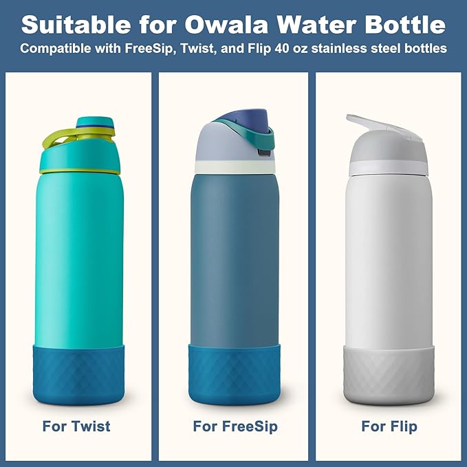 2PCS Silicone Water Bottle Boot for Owala 40oz, Protective Bottom Bumper Anti-Slip Sleeve for FreeSip, Twist, and Flip Stainless Steel Bottles, Dishwasher Safe and BPA Free