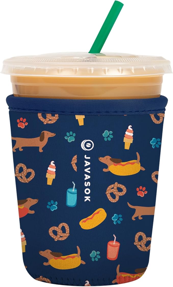 Sok It JavaSok Iced Coffee & Cold Soda Insulated Neoprene Cup Sleeve (Hot Dawgs, Small: 16-20oz)