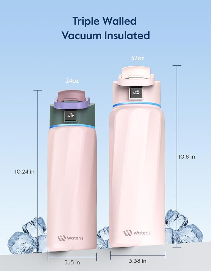 Boost Smart Water Bottle that Reminds You to Drink, 24oz BPA-Free Stainless Steel Vacuum Insulated Bottle, Wide Mouth Water Tracker Bottle with APP, Ideal Gift for Christmas, Thanksgiving Day