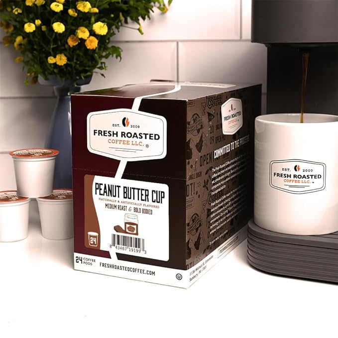 Fresh Roasted Coffee, Peanut Butter Cup, Flavored Coffee Pods, K-Cup Compatible, 24 Count