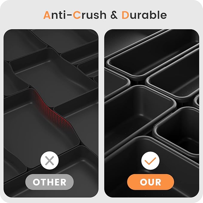 A-LuGei 【𝟮𝟴𝗣𝗖𝗦】 【𝟱𝗦𝗶𝘇𝗲】 Black Drawer Organizer, Makeup organizer, 【Holds 177 Items】 Bathroom Organizers and Storage, Plastic Desk Organizer Divider, Organizer Bins for Office Vanity