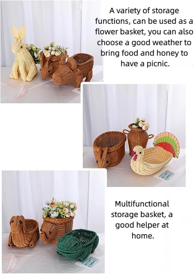 hand-woven round rattan basket storage basket storage box ornaments decorative basket multifunctional picnic food bread basket fruit gift basket key basket. (squirrel)