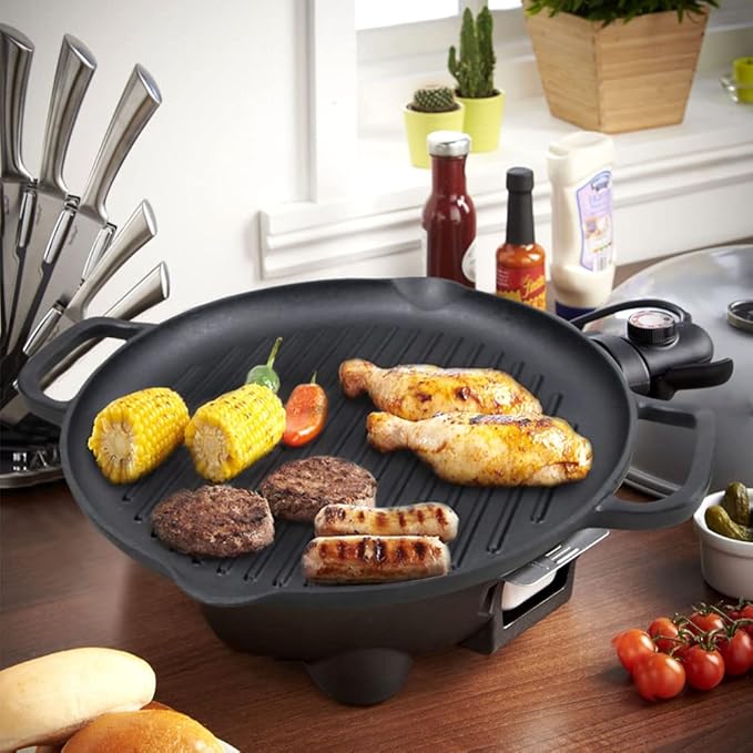 Pre-Seasoned Cast Iron Griddle Pan - 12.6 Inch Round Grill Pan with Dual Handles for BBQ and Stove Top Cooking