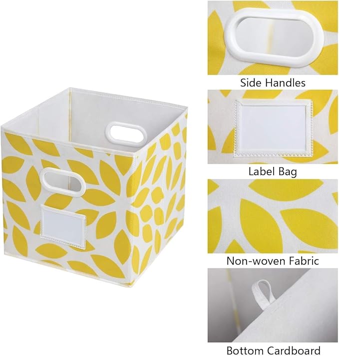 MAX Houser Fabric Storage Bins Cubes Baskets Containers with Dual Plastic Handles for Home Closet Bedroom Drawers Organizers, Flodable, Set of 6 (Yellow)