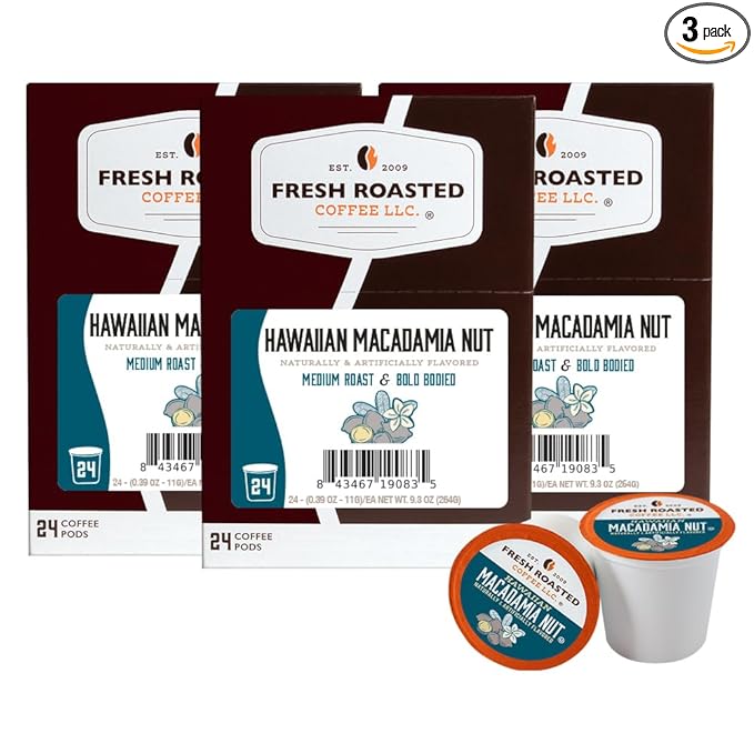 Fresh Roasted Coffee, Hawaiian Macadamia Nut, Flavored Coffee Pods, 72 Count
