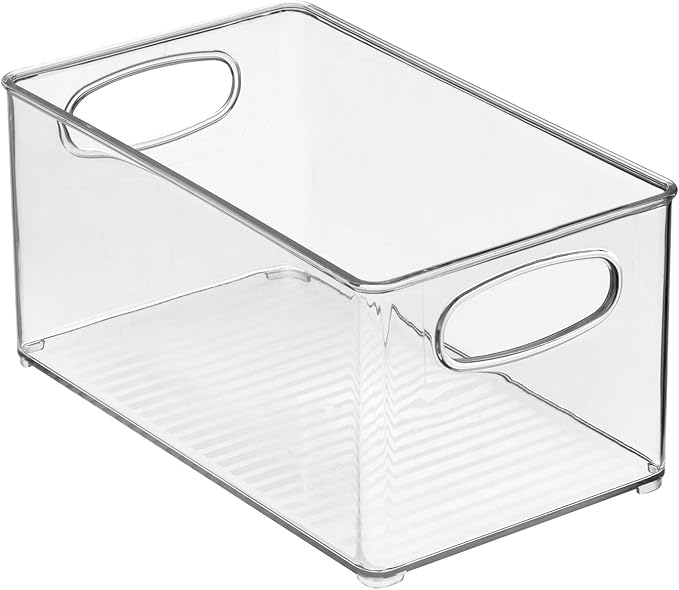 mDesign Plastic Kitchen Organizer - Storage Holder Bin with Handles for Pantry, Cupboard, Cabinet, Fridge/Freezer, Shelves, Counter - Holds Canned Food, Snacks - Ligne Collection - 4 Pack - Clear