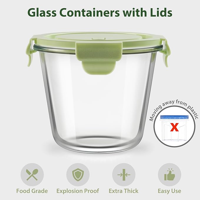 Freshmage 23oz Glass Meal Prep Containers with Lids, Airtight 3-Cup Glass Storage Containers Set, Heat-Resistant BPA-Free for Soup, Leftover, Microwave, Dishwasher, and Freezer Safe (6 Packs)
