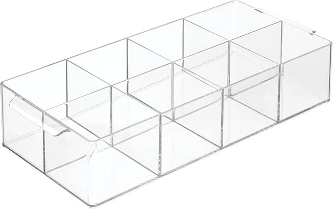 mDesign Plastic Condiment Organizer and Tea Bag Holder - 8-Compartment Kitchen Pantry/Countertop Storage Caddy - Divided Chip, Snack, Oatmeal Packet Holder - Lumiere Collection - 2 Pack, Clear