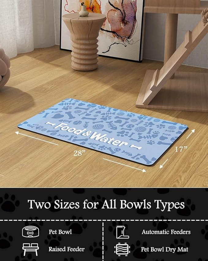 Pet Feeding Mat-Absorbent Dog Mat for Food and Water Bowl-No Stains Quick Dry Water Dispenser Mat-Dog Accessories Pet Supplies-Bowl for Messy Drinkers（Bone,17"x28"