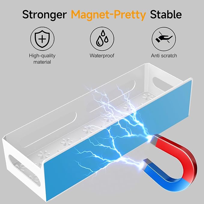 4 Pack Magnetic Spice Rack for Refrigerator, Spice Rack Organizer, Moveable Magnetic Shelf Fridge Organizer with 4 Hooks for Kitchen and Oven Organization, White