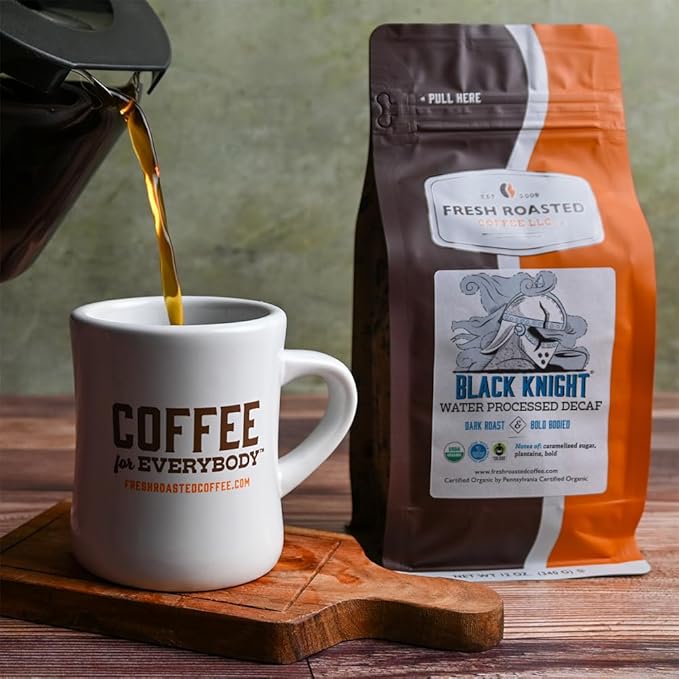 Fresh Roasted Coffee, Organic Black Knight Water-Processed Decaf | USDA Organic, Kosher | Dark Roast 12 oz Whole Bean