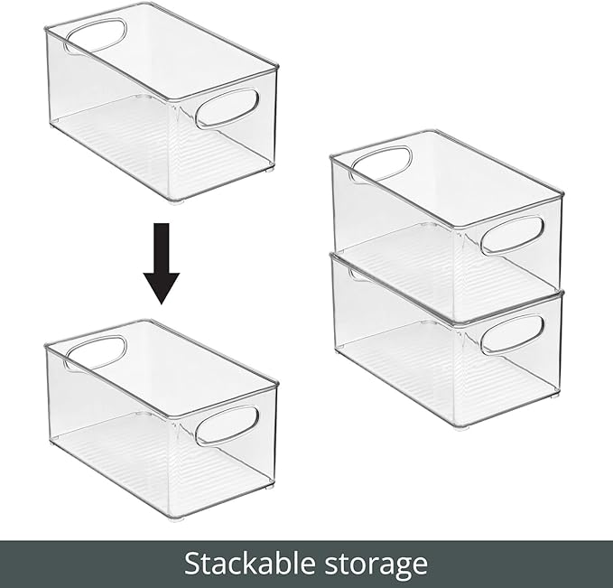 mDesign Plastic Kitchen Organizer - Storage Holder Bin with Handles for Pantry, Cupboard, Cabinet, Fridge/Freezer, Shelves, Counter - Holds Canned Food, Snacks - Ligne Collection - 4 Pack - Clear