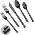Cubic Black 20-Piece Silverware Set, 18/10 Forged Stainless Steel Flatware, Mirror Polished Modern Cutlery Set, Service for 4, Dishwasher Safe
