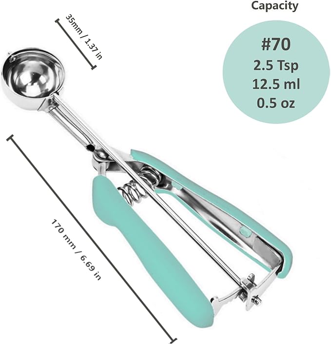 18/8 Stainless Steel Cookie Scoop, 0.8Tbsp/2.5tsp/12.5ml/0.5oz Dough Scoop, Ice Cream Scooper with Trigger Release (Mint Green)