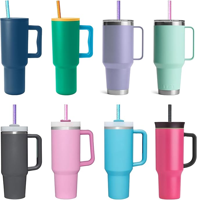 Replacement Straw for Stanley Cup 40 oz 30 oz 64 oz Tumbler, 10 Pack 12.13-In Long Reusable Straw with Cleaning Brush, Color, Dishwasher Safe, Plastic Straw for stanley cup accessories