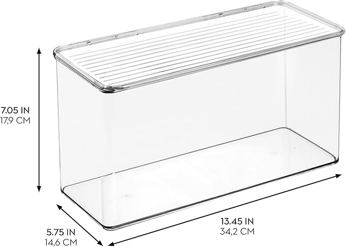iDesign Plastic Stackable Hinged-Lid Pantry or Kitchen Storage Box - Set of 2 - Clear