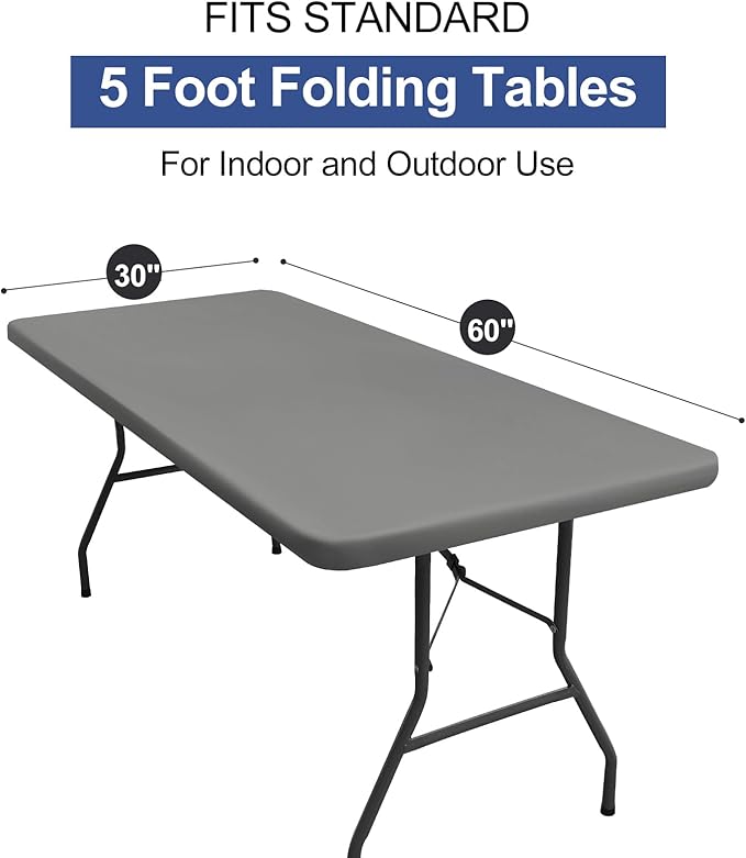 homing Rectangle Table Cloth Cover, Waterproof Polyester Elastic Fitted Tablecloth, Fits for 5 Foot Folding Tables, Washable Table Protector for Picnic, Camping, Outdoor (Grey, 30" x 60")