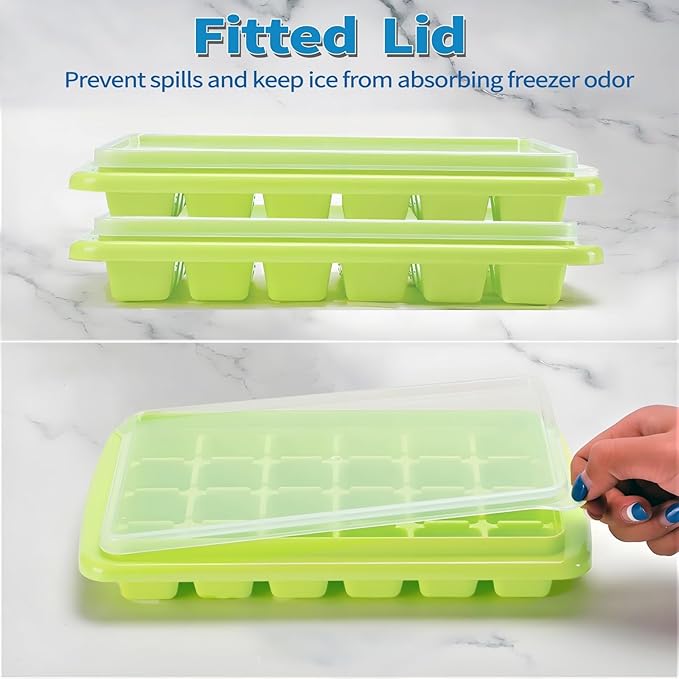 ARTLEO Ice Cube Trays for Freezer with Lid and Storage Bin, 24 Nice Size Ice Cubes Trays 2 pack, Easy Flexible Plastic Ice Mold, BPA Free, for Whisky, Ice Drinks.