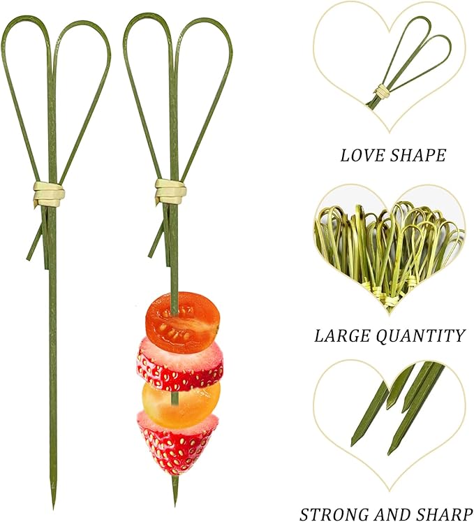 500 Pieces Cyan Heart Shaped Bamboo Sticks Long Toothpicks for Appetizers Cocktail Picks for Drinks 4.7 Inch Bamboo Skewers for Appetizers Charcuterie Boards Accessories