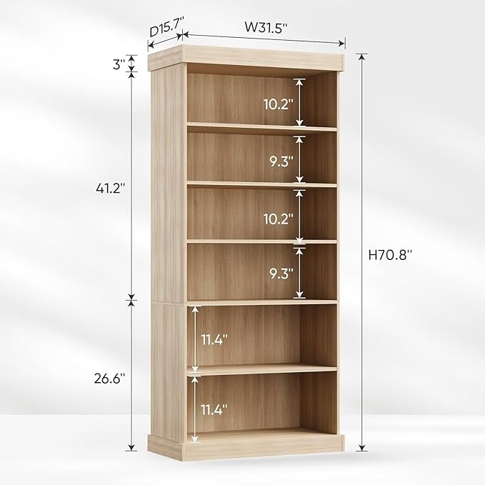 70.8" Tall Brown Bookshelf, Farmhouse Modular Bookcase with 6-Tier Adjustable Shelves, Large Storage Cabinet for Home Office, Living Room