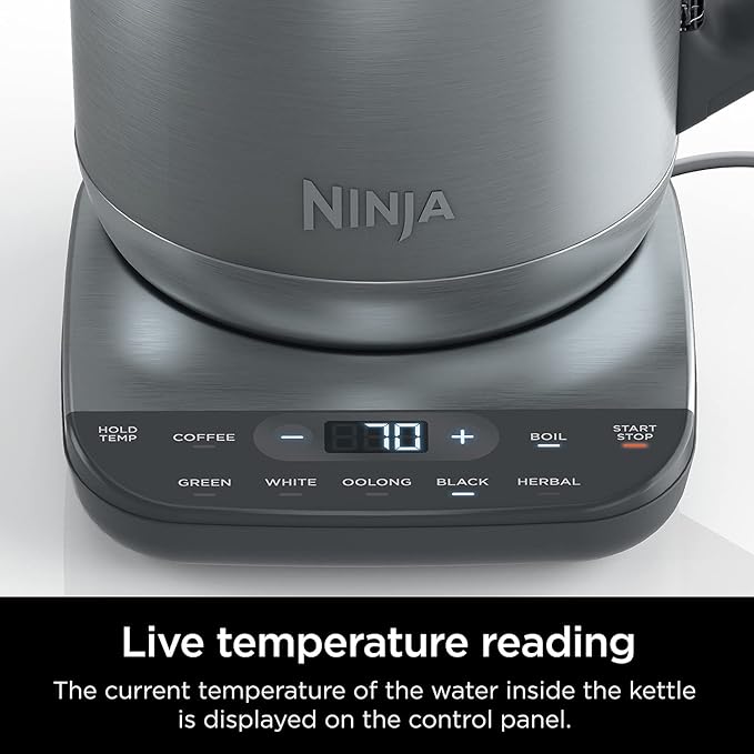 Ninja KT200 Precision Temperature Electric Kettle, 1500 watts, BPA Free, Stainless, 7-Cup Capacity, Hold Temp Setting, Silver