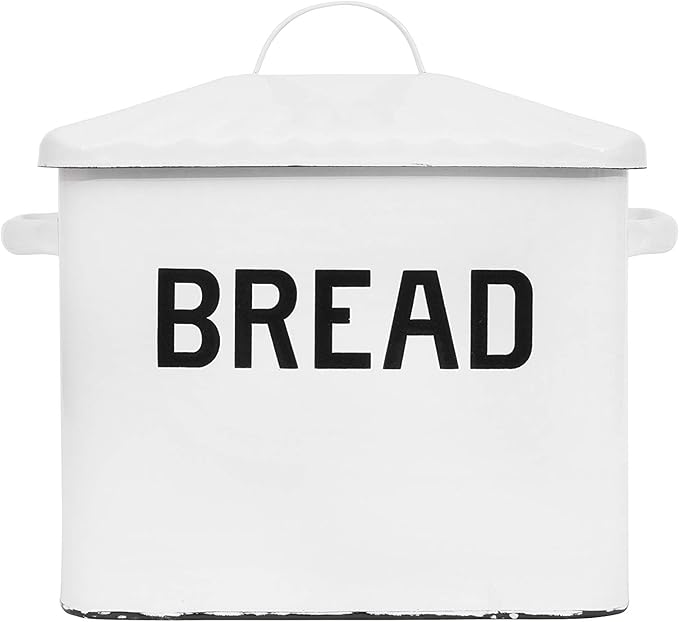 Creative Co-Op Distressed White Bread Box with Lid