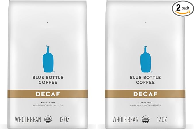 Blue Bottle Whole Bean Organic Coffee, Decaf, Medium Roast, 12 Ounce bag (Pack of 2)
