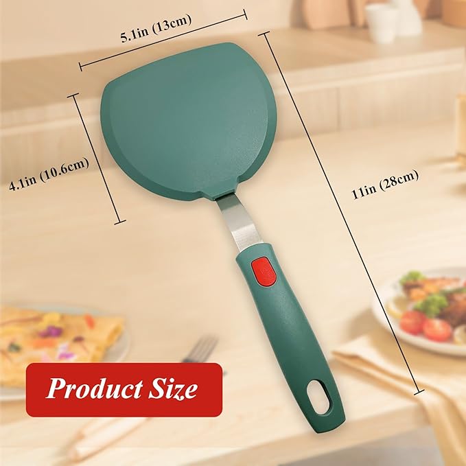 Silicone Spatula Turner, Wide Pancake Spatulas for Nonstick Cookware Pan, Heat Resistant 600°F, Thin Flexible Cooking Spatula for Kitchen Use, Flipper for Omelette Egg Fish, Dishwasher Safe