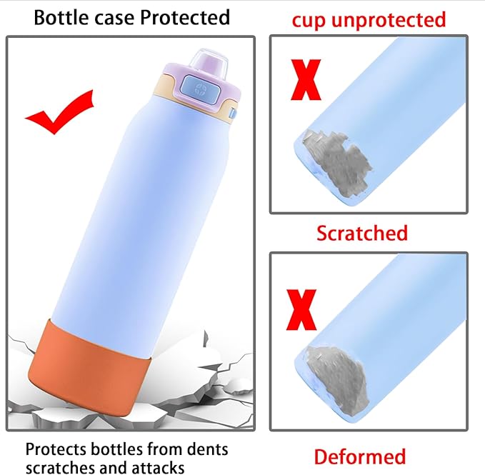 2 PCS Silicone Bottom for Ello Pop 32 OZ Water Bottle, Water Boot for Ello Pop,Avoid Scratches and Noise(Orange, 22oz)