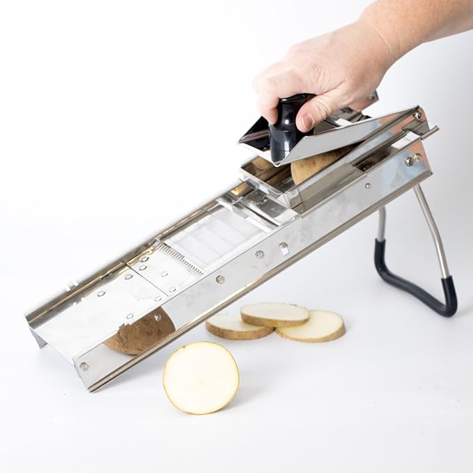 Lehman's Foldable Mandoline Veggie Slicer, Interchangeable Blades for All-In-One Vegetable Slicing, Easy to Clean, Store Flat