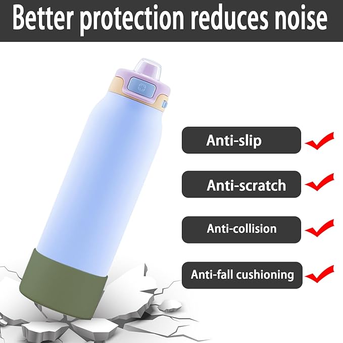 2 PCS Silicone Bottom for Ello Pop 32 OZ Water Bottle, Water Boot for Ello Pop,Avoid Scratches and Noise (Military Green, 22oz)