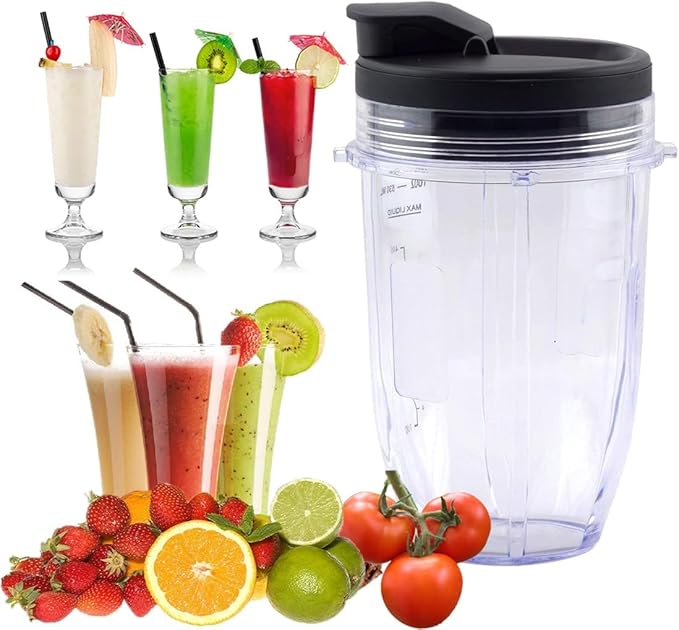 Replacement 18oz Blender Cup with Sip & Seal Lid For Nutri Ninja BL450 BL456 BL480 BL482 BL640 BL642 BL682 BN401 BN751 BN801 Foodi SS101 SS151 SS351 SS401 SS400 Ninja Blender Auto IQ Blade, 2-Pack