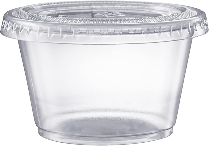 Pantry Value [4 oz. - 200 Count Clear Disposable Plastic Portion Cups with Lids - Small Plastic Condiment Containers for Sauce, Salad Dressings & Portion Control