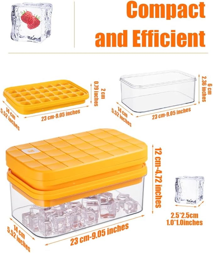 Brigii Ice Cube Tray with Lid&Bin, Ice Cube Mold with 56 Cubes, Stackable Ice Trays for Freezer with Easy-Release Silicone Bottom, for Drinks, Coffee, cocktail