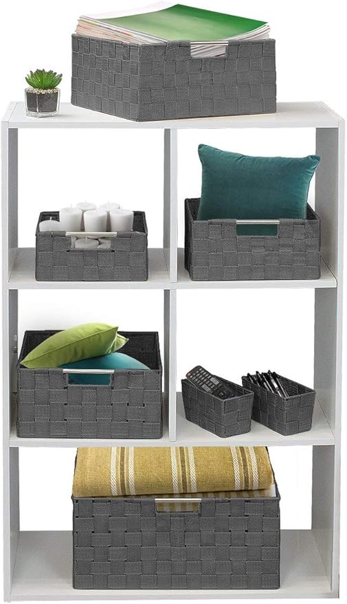 Sorbus Storage Baskets for Organizing (Set of 7), Mesh Hand-Woven Design, Linen Closet Organizers and Storage, Organizer Storage Baskets for Shelves, Variety Pack Organizers and Storage (Grey)