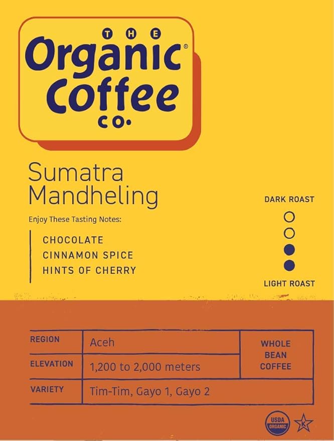 The Organic Coffee Co. Sumatra Mandheling Whole Bean Coffee 2LB (32 Ounce) Medium Light Roast USDA Organic
