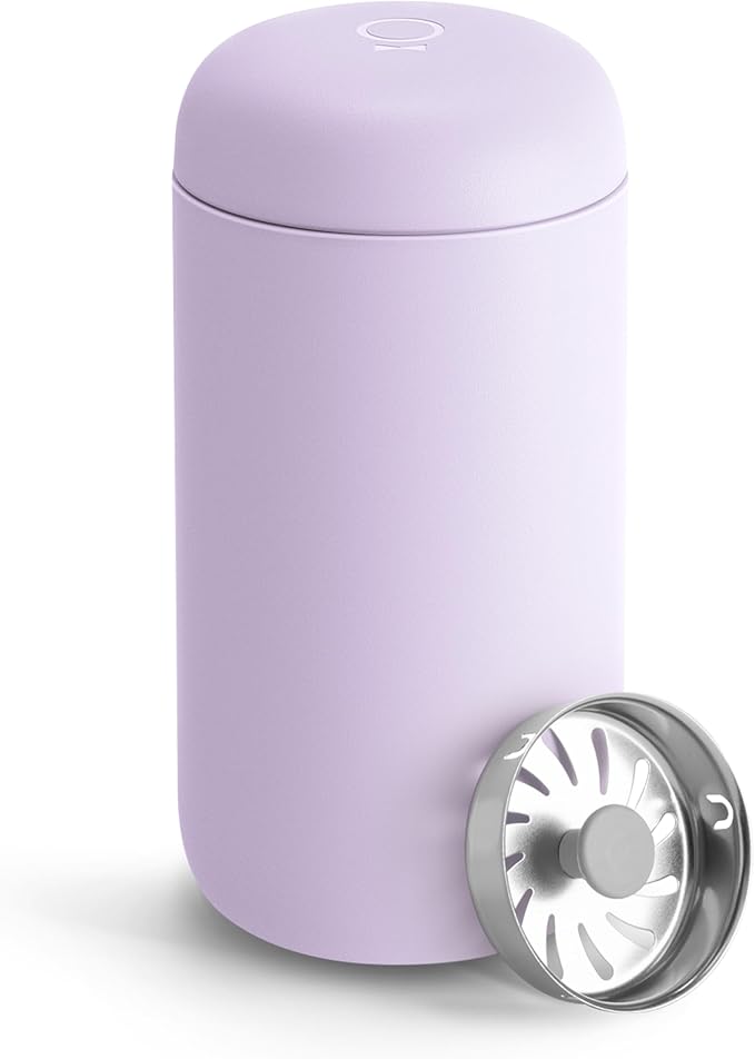 Fellow 12 oz Carter Move Travel Mug - Vacuum-Insulated Stainless Steel Travel Coffee Mug - Coffee Tumbler with Ceramic Interior and Splash Guard - Lavender Purple