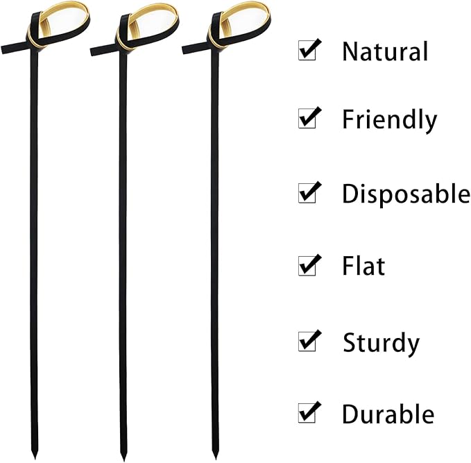 BLUE TOP Bamboo Cocktail Picks 100 PCS Black Bamboo Skewers 6 Inch with Looped Knot, Food Picks,Party Toothpicks for Appetizers,Cocktail Drinks,Barbecue Snacks,Club Sandwiches.