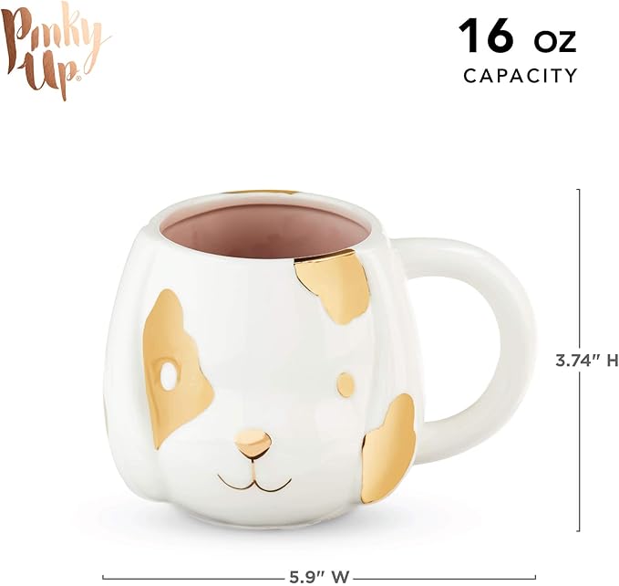 Pinky Up Penny Dog Mug, Ceramic Tea Mug, Tea Tumbler Cup, Dog Lover Gifts, Puppy Inspired Tea Cup, Gold Accents, 16oz
