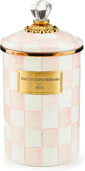 MACKENZIE-CHILDS Large Enamel Canister, Kitchen Storage Container for Flour and Sugar, 1.89 Liters, Pink-and-White Rosy Check