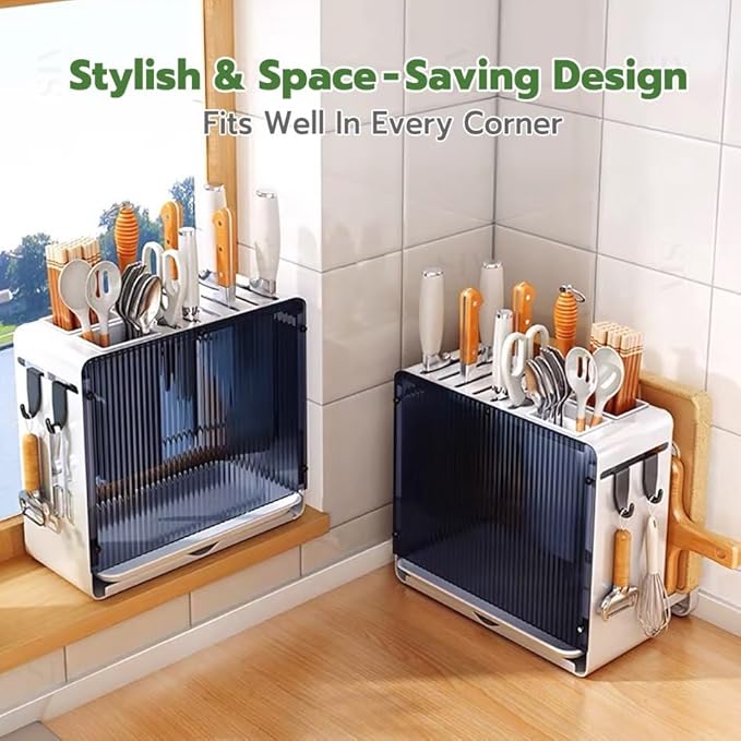 Knife Holder Organizer Stainless Steel Rack This multifunctional kitchen storage rack with Utensil (white) version:No cutting board rack