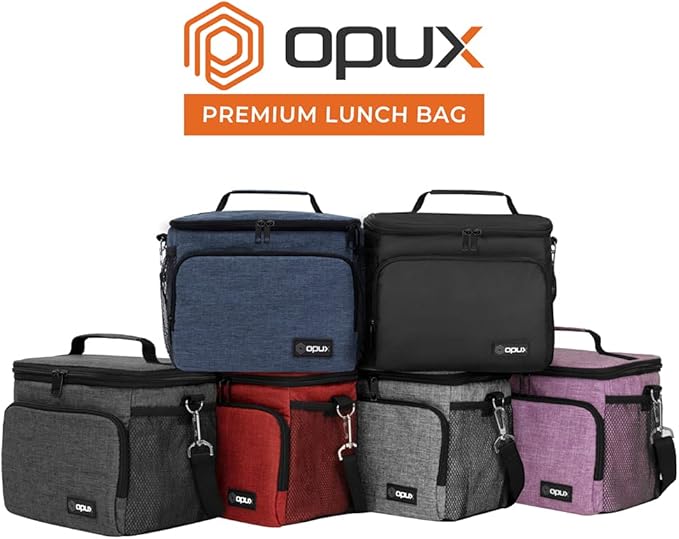 opux Insulated Lunch Bag for Men Women, Soft Lunch Box for Office Work School Picnic, Leakproof Lunch Cooler Bag with Shoulder Strap for Kid Adult Boy Girl, Medium Lunchbox Lunch Tote (Black)