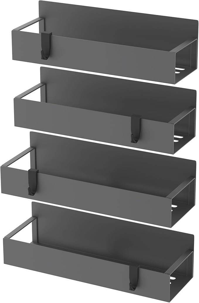 4 Pack Magnetic Spice Storage Rack Organizer for Refrigerator and Oven, Dark Gray Fridge Organizers and Storage