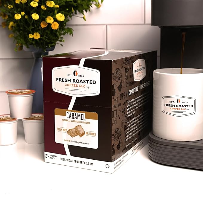 Fresh Roasted Coffee, Caramel, Flavored Coffee Pods, 72 Count