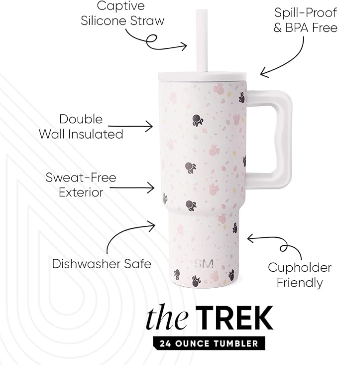 Simple Modern Disney Kids 24 oz Tumbler with Handle and Silicone Straw Lid | Spill Proof Leak Resistant | Reusable Stainless Steel Bottle | Kids Boys Girls | Trek Collection | Minnie Mouse on Terrazzo